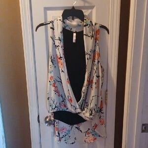 Xhilaration Blue Asymmetrical Tie Front Blouse